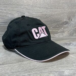 CAT Hat Cap Strap Back Black Pink Embroidered Dad Style Mens Pinstripe Brim